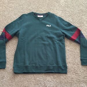 FILA Men's Green Sweater with Colorful Sleeve Stripes